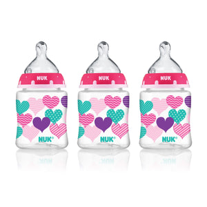 NUK, Hearts Baby Bottle with Perfect Fit Nipple, Slow Flow, 5 Ounces, 3 Pack