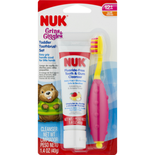 Load image into Gallery viewer, NUK, Grins &amp; Giggles Toddler Toothbrush Set, 12+ Months, 1 Cleanser &amp; 1 Brush (Pink)